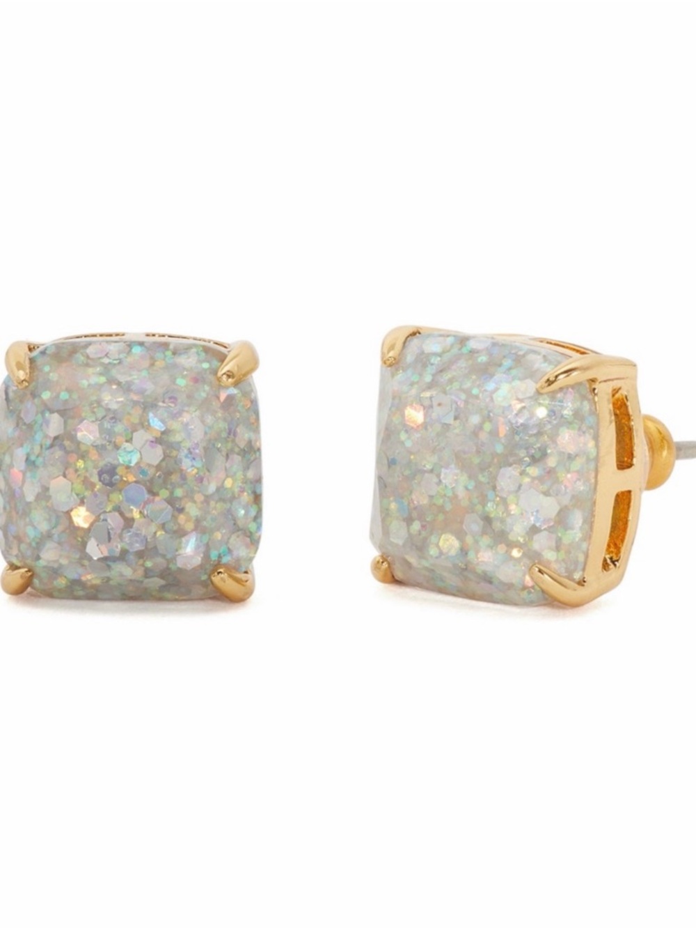 kate spade iridescent opal glitter square stud earrings - gold